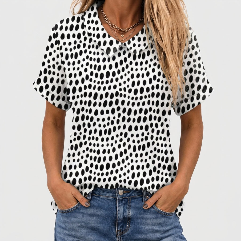 Delia™ - Polka Dot Collared Top