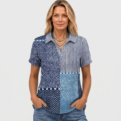 Celia™ - Patchwork Collared Top