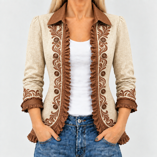 Dawncroft™ - Retro Bohemian Floral Ruffle Jacket