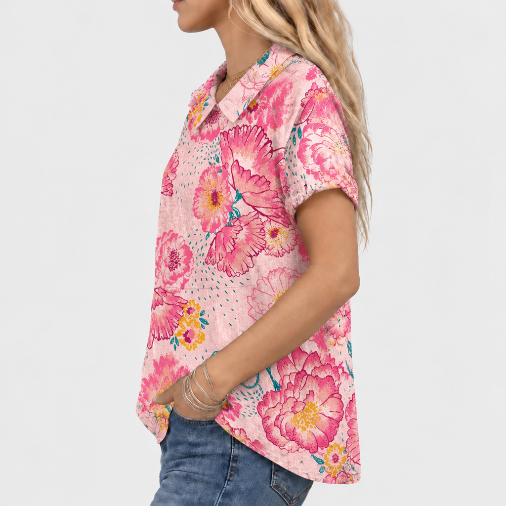 Lily™ - Pink Floral Collared Top